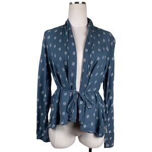 5/$55 Roxy Blue Boho Cardigan XS Open Front Long Sleeve Aztec Print Spring